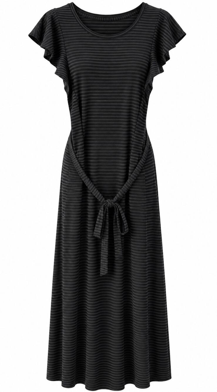 GAP NWT Black Tonal Stripe Maxi Dress Tie Waist Flutter Sleeve Mediu